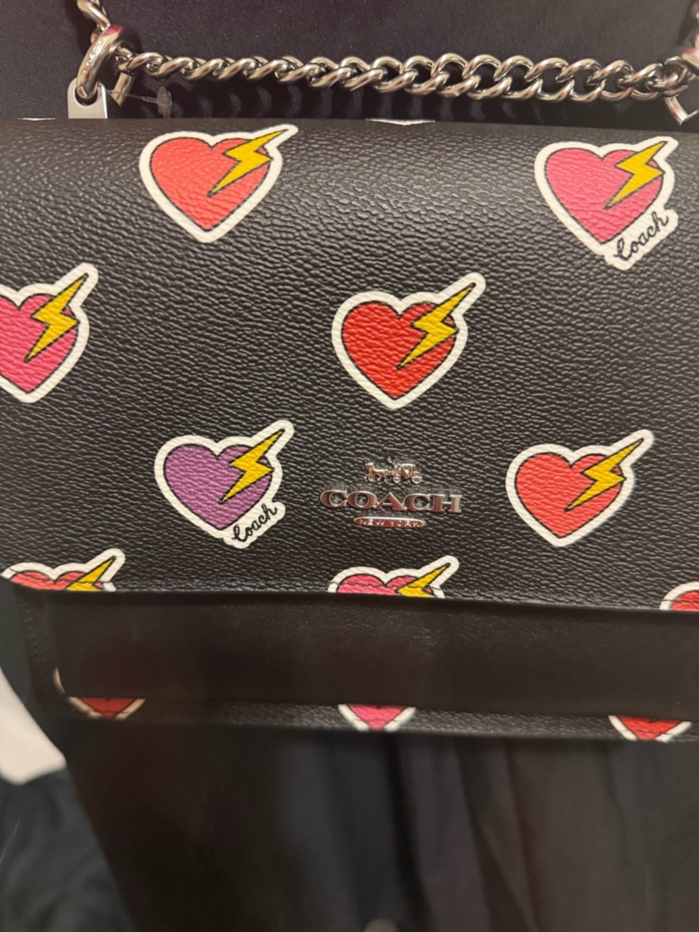 Coach Klare Crossbody With Heart Bolt Print Black Leather Chain Strap - Picture 2 of 10